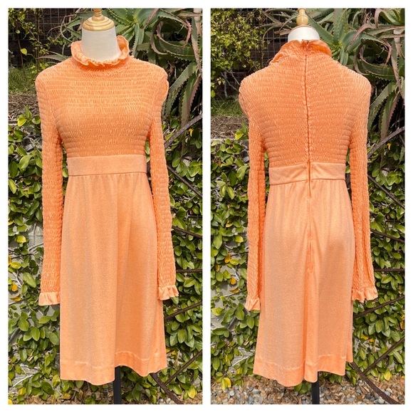 Vintage Dresses & Skirts - I.MAGNIN 1960s smocked mock neck midi dress